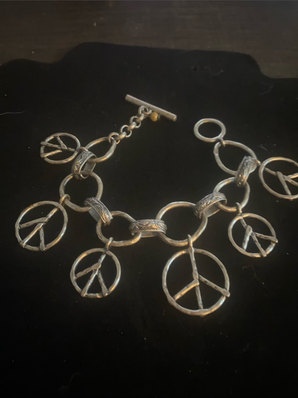 Silver Tone Peace Sign Charm Bracelet - Unbranded